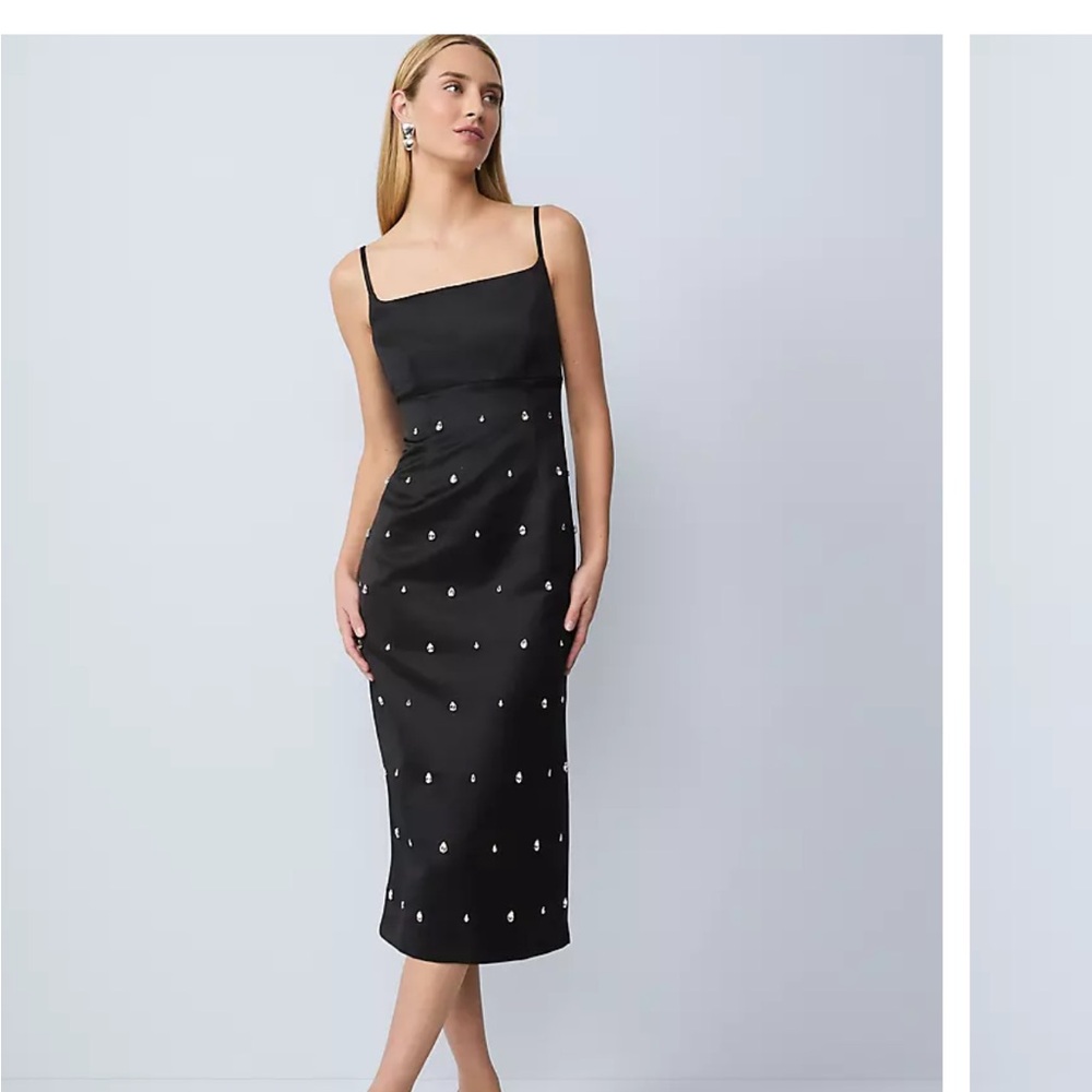 Ann Taylor Black Midi Dress with Gemstone Accents